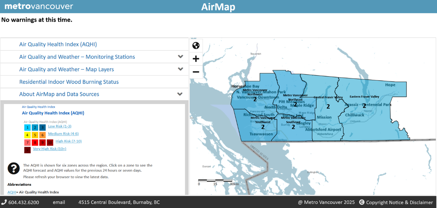 Screenshot of Metro Vancouver AirMap.