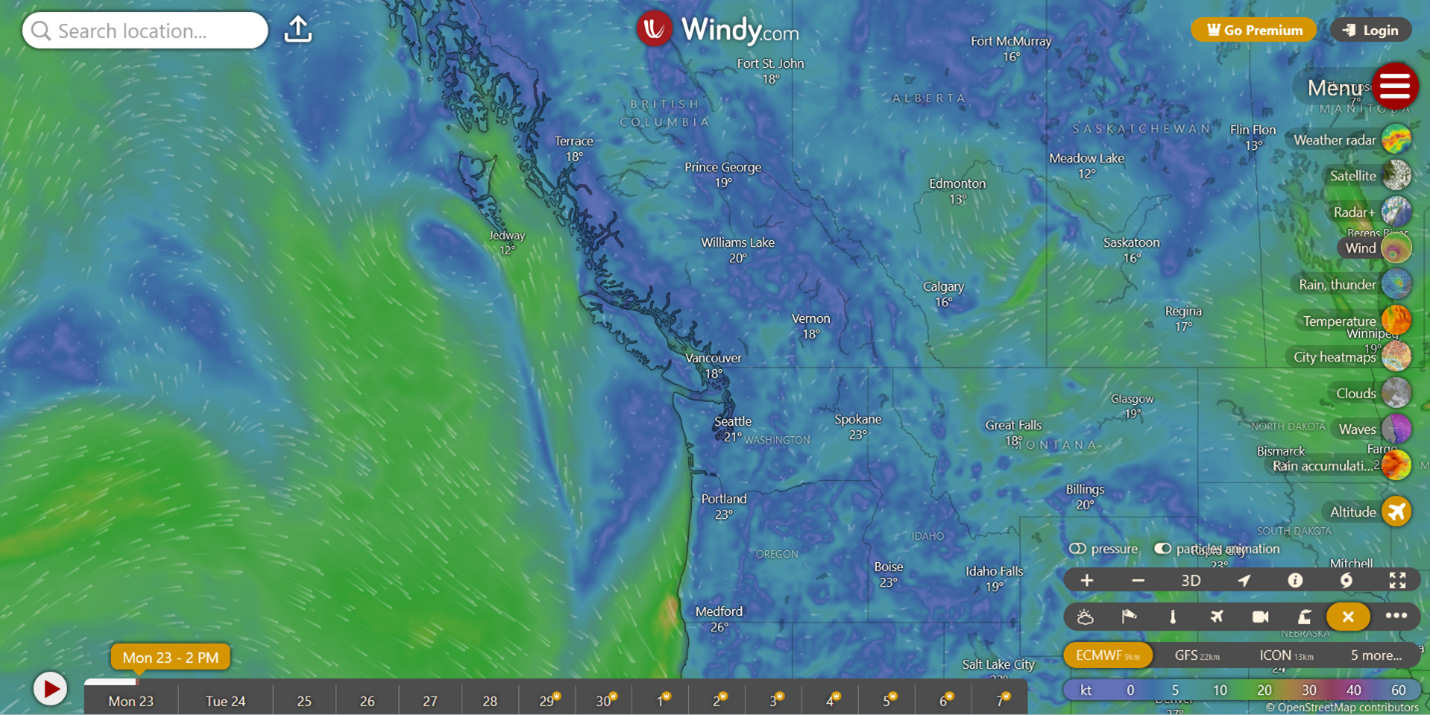 Screenshot of Windy.com.